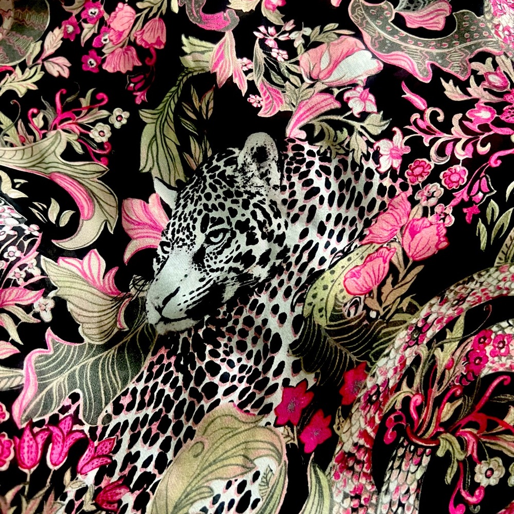 Roberto Cavalli Silk Scarf/Wrap Animal & Flowers Print Gem